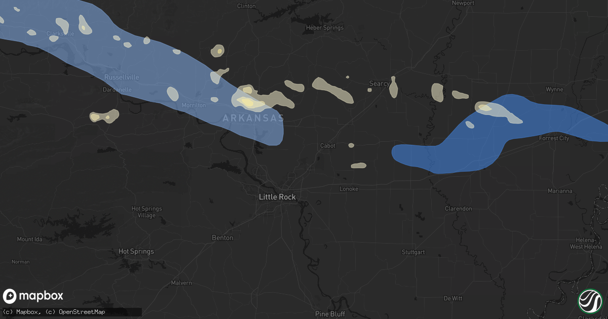 Hail map in Jacksonville, AR on August 17, 2026