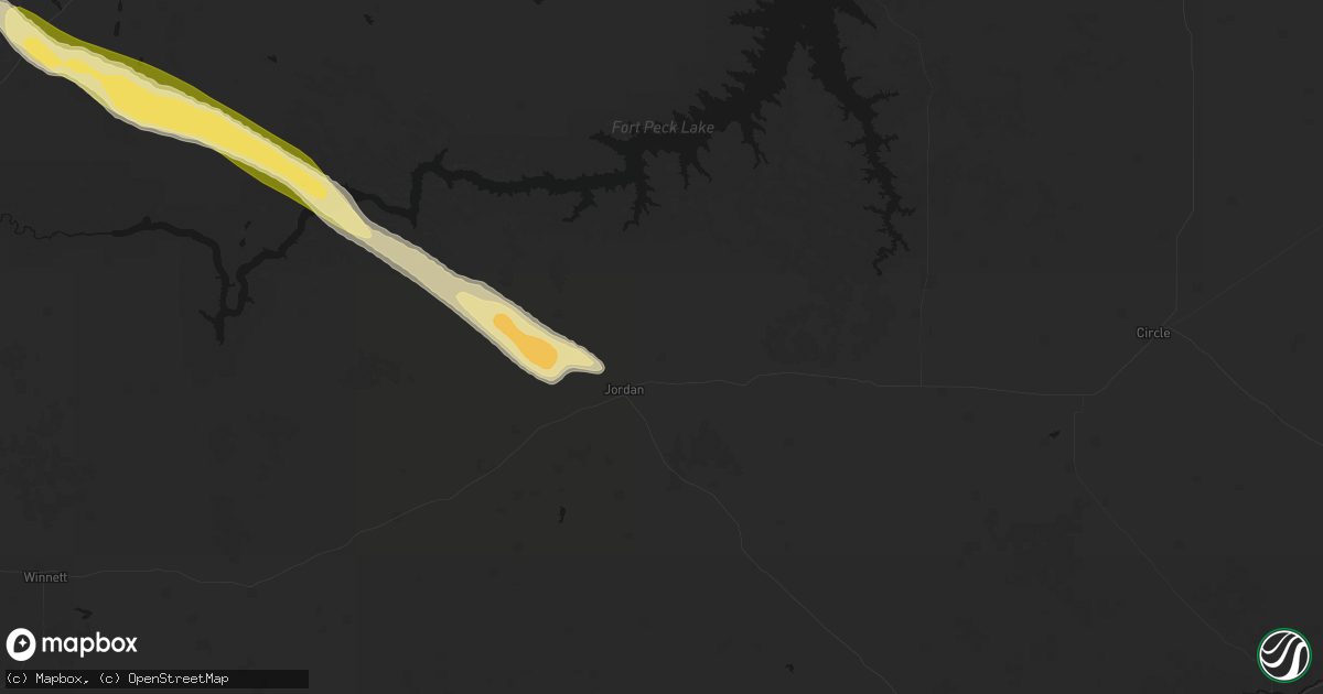 Hail map in Jordan, MT on August 17, 2026