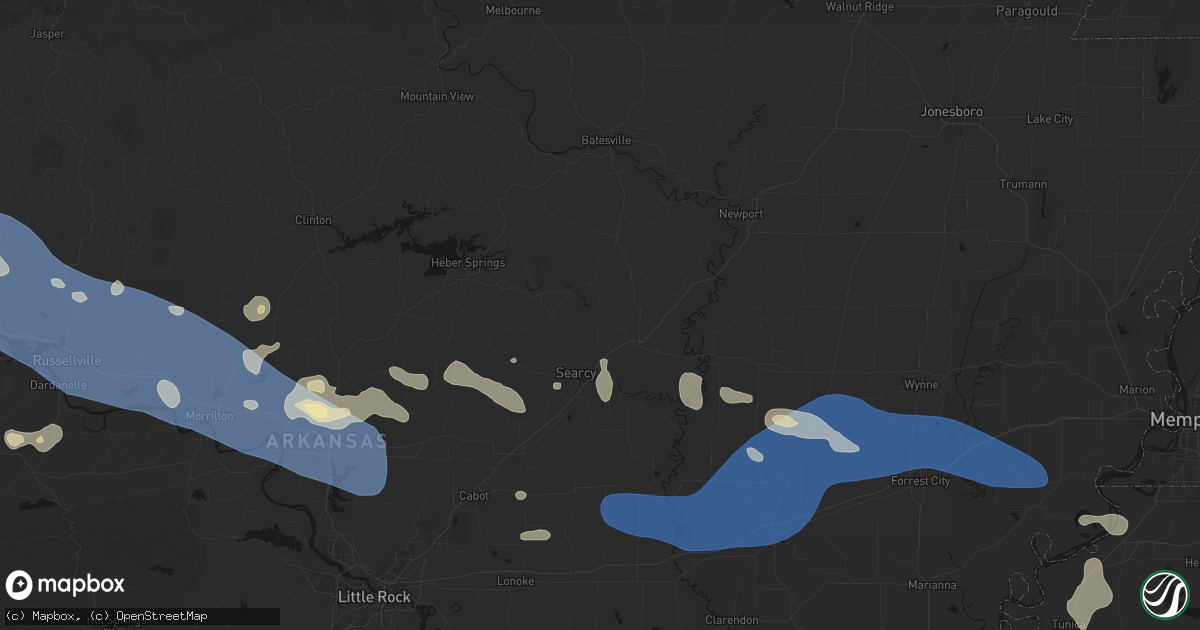Hail map in Judsonia, AR on August 17, 2026