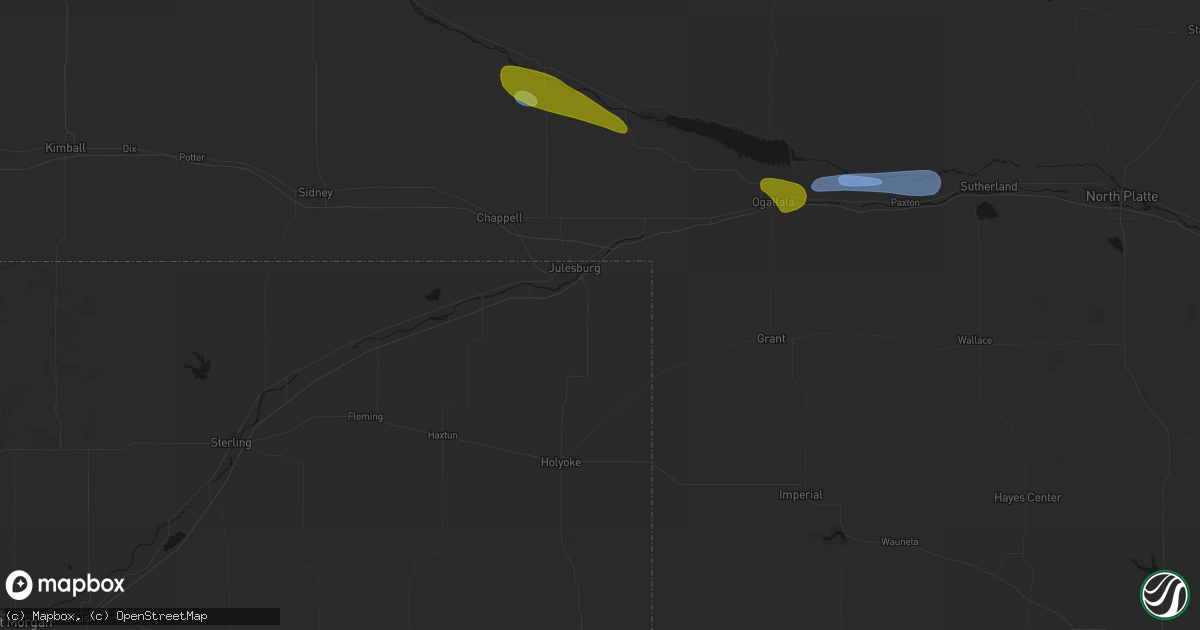 Hail map in Julesburg, CO on August 17, 2026