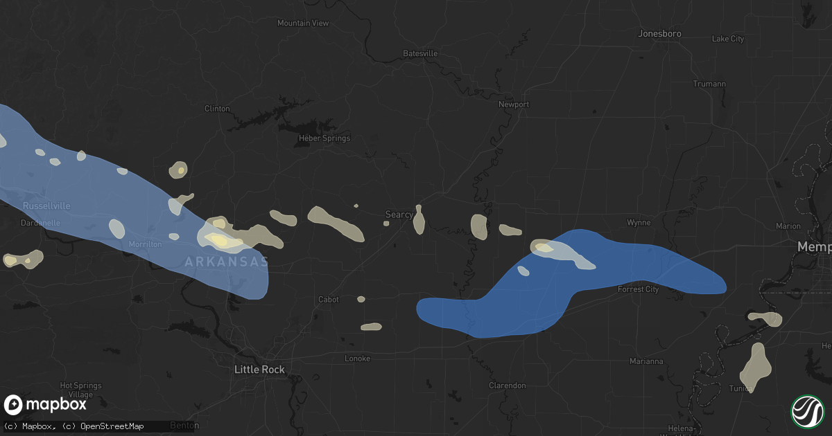 Hail map in Kensett, AR on August 17, 2026