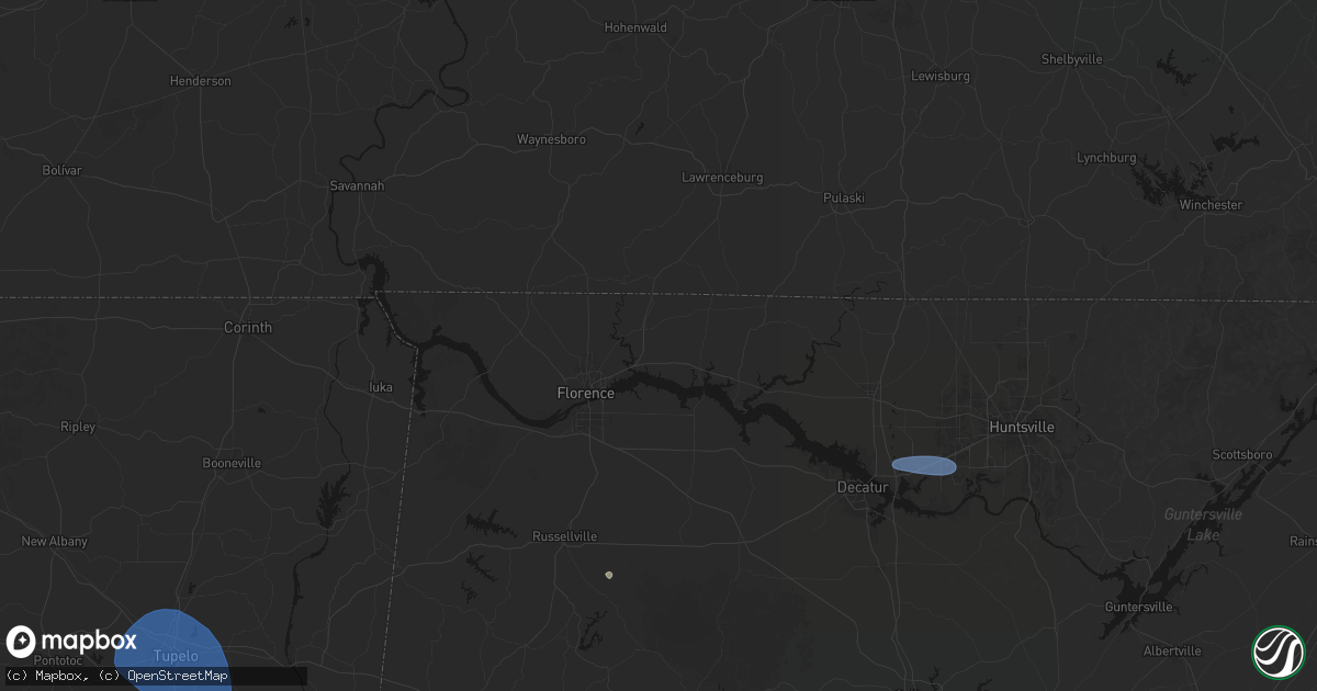 Hail map in Killen, AL on August 17, 2026