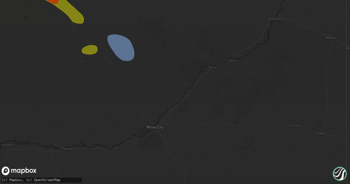 Hail map in Kinsey, MT on August 17, 2026
