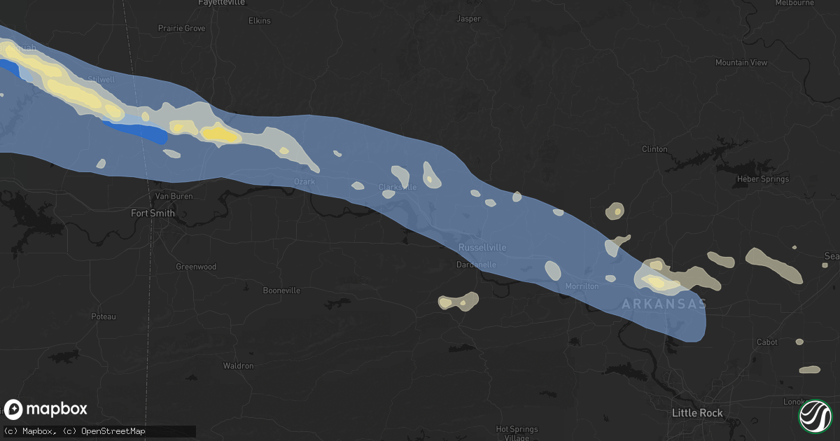 Hail map in Knoxville, AR on August 17, 2026