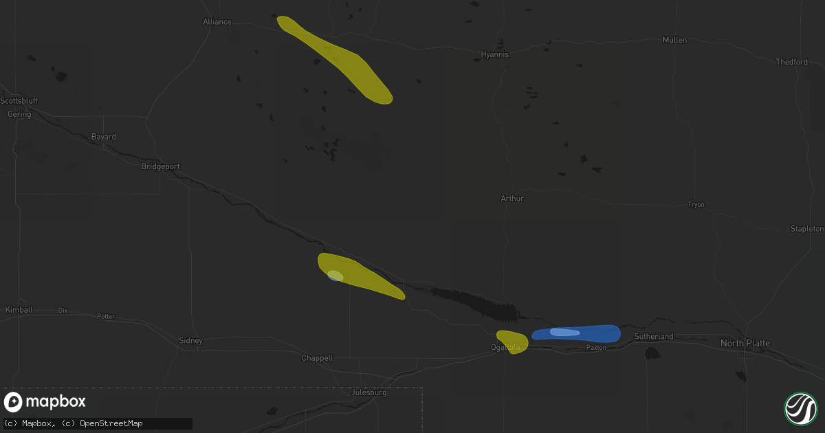 Hail map in Lewellen, NE on August 17, 2026