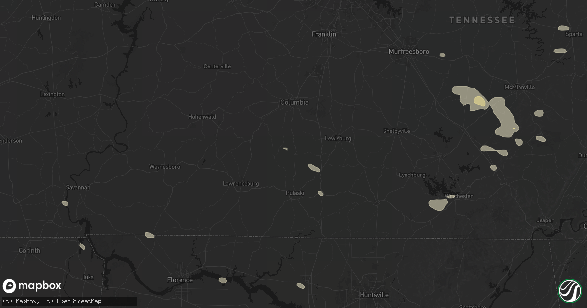 Hail map in Lynnville, TN on August 17, 2026