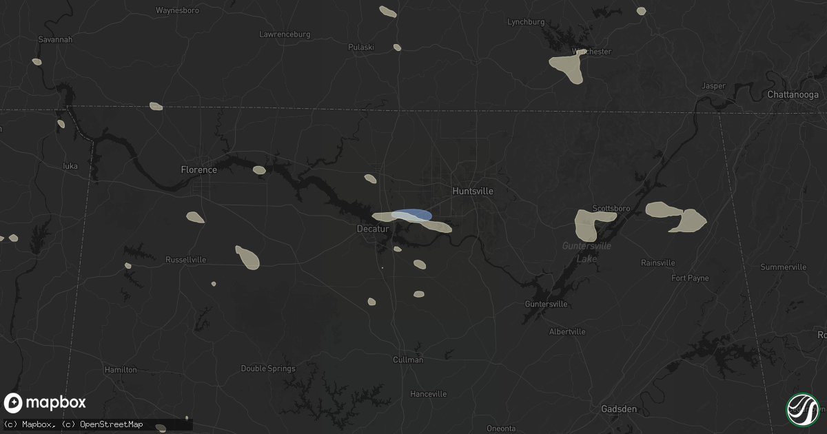 Hail map in Madison, AL on August 17, 2026