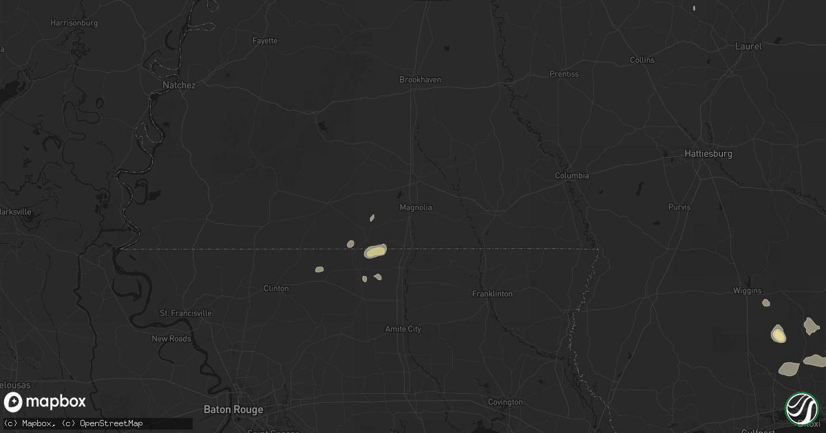 Hail map in Magnolia, MS on August 17, 2026