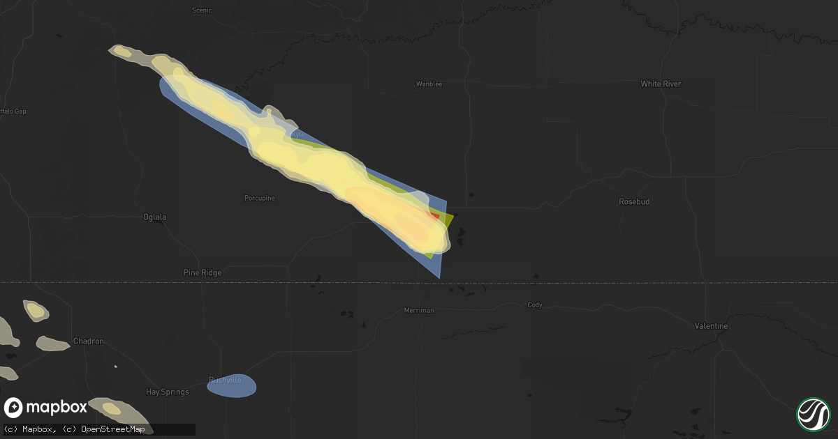 Hail map in Martin, SD on August 17, 2026