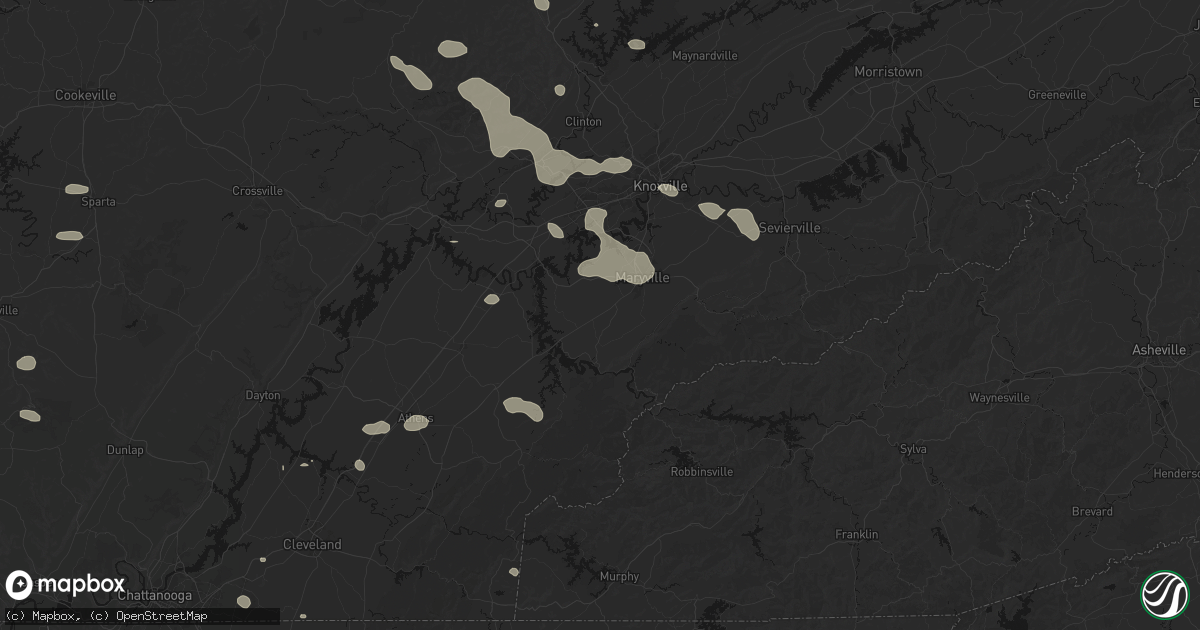 Hail map in Maryville, TN on August 17, 2026