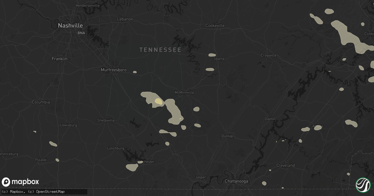 Hail map in Mcminnville, TN on August 17, 2026