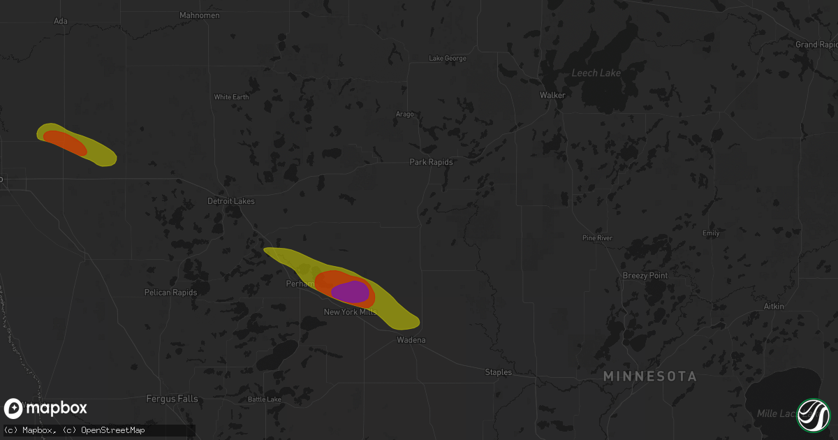 Hail map in Menahga, MN on August 17, 2026