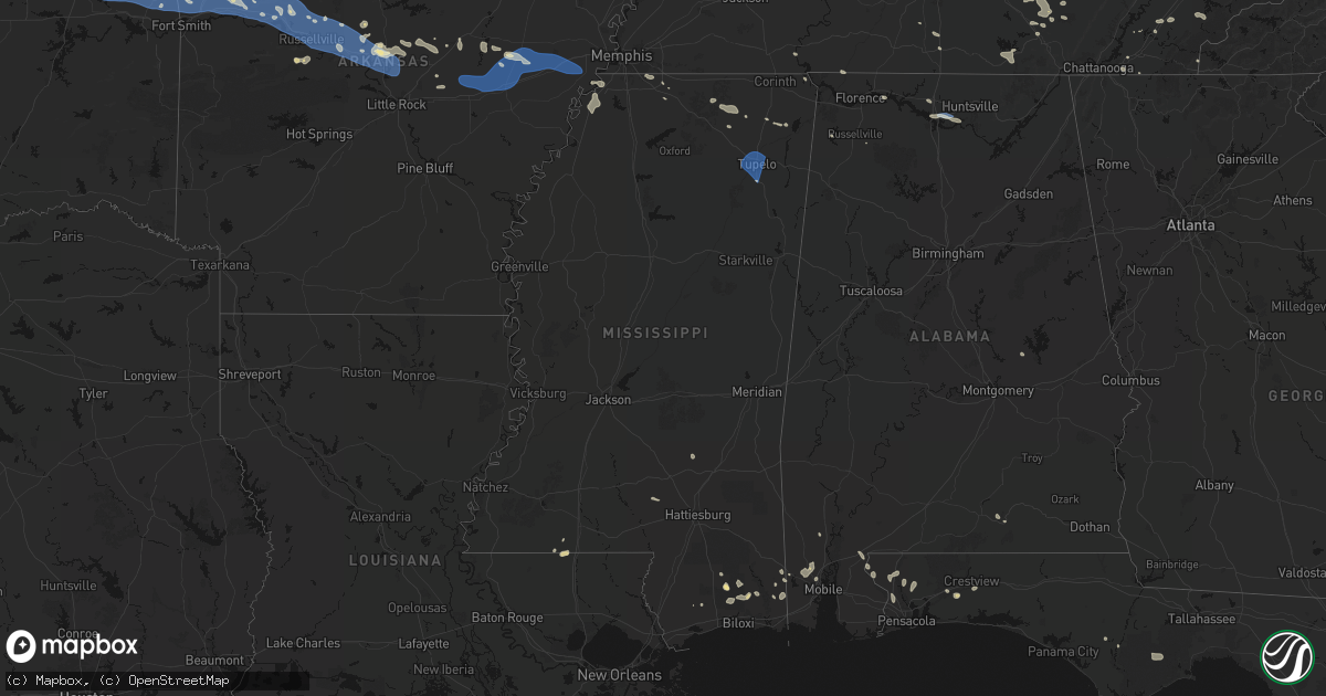 Hail map in Mississippi on August 17, 2026