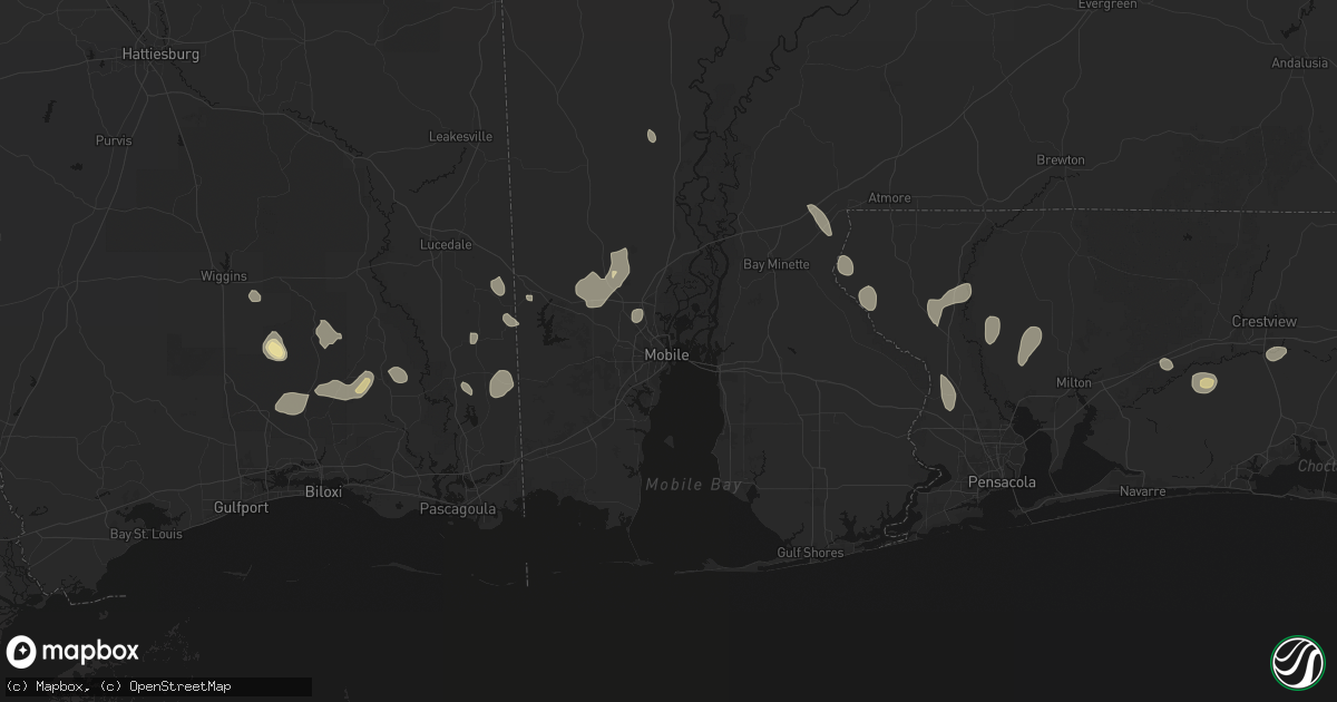 Hail map in Mobile, AL on August 17, 2026