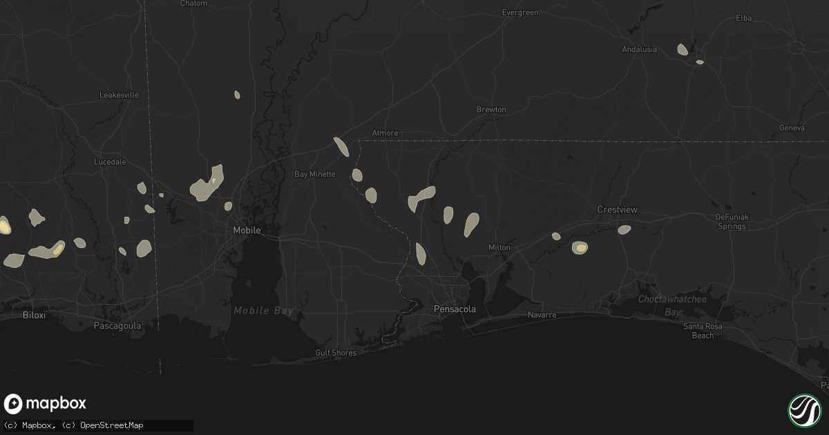 Hail map in Molino, FL on August 17, 2026