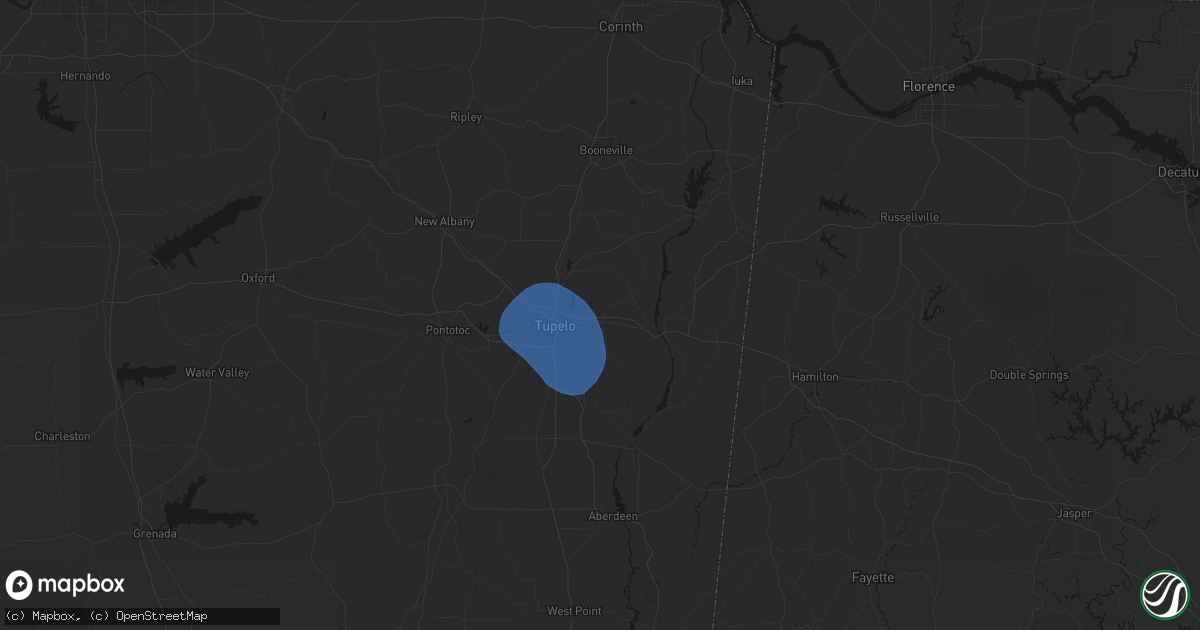 Hail map in Mooreville, MS on August 17, 2026