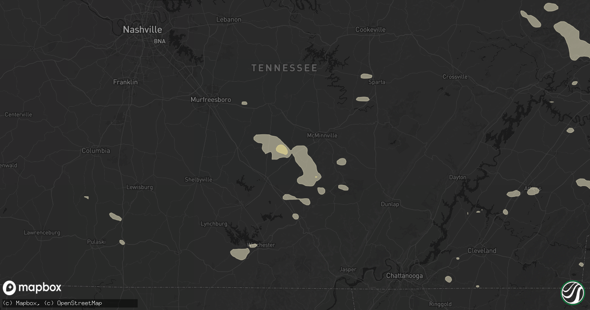 Hail map in Morrison, TN on August 17, 2026