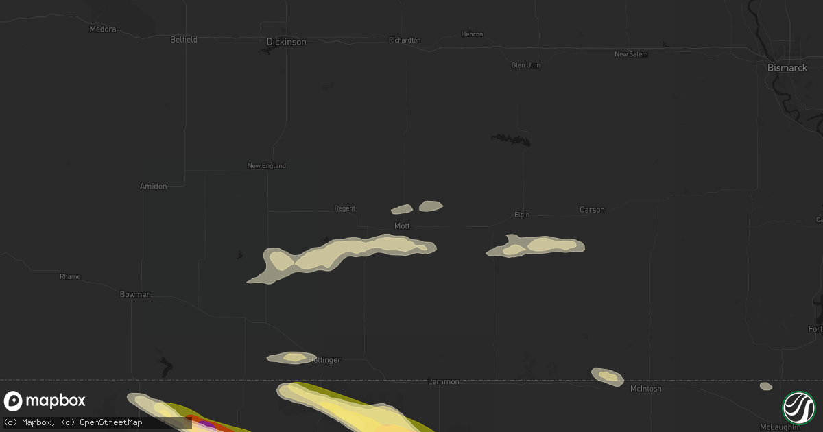 Hail map in Mott, ND on August 17, 2026