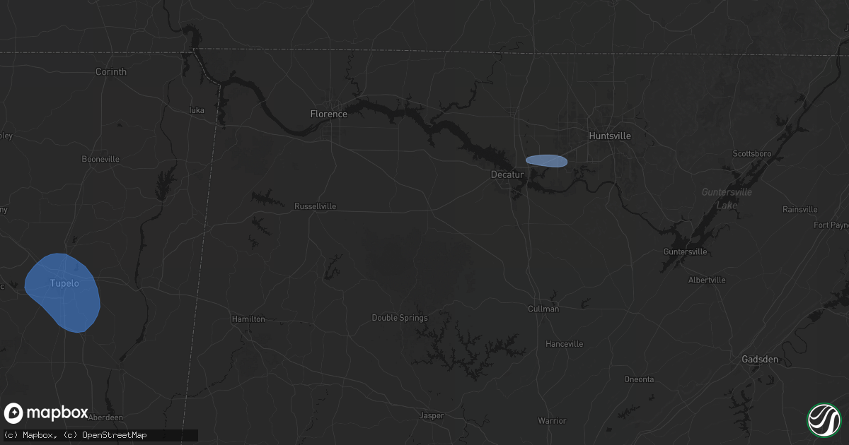 Hail map in Moulton, AL on August 17, 2026