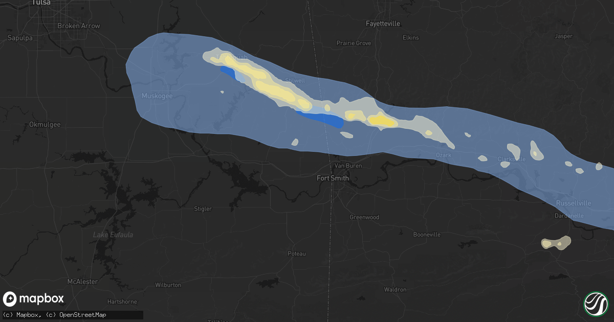 Hail map in Muldrow, OK on August 17, 2026