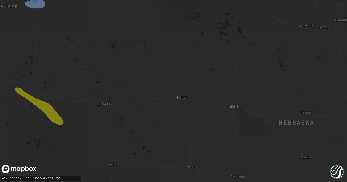 Hail map in Mullen, NE on August 17, 2026