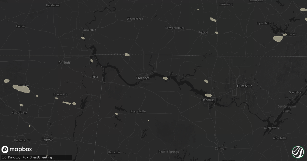 Hail map in Muscle Shoals, AL on August 17, 2026