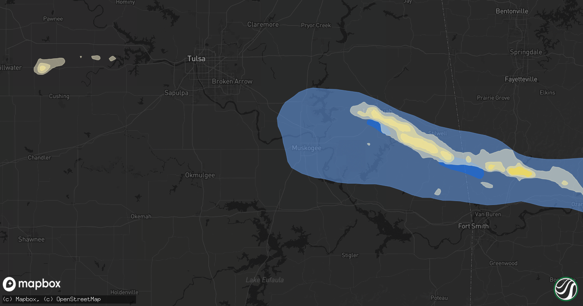 Hail map in Muskogee, OK on August 17, 2026