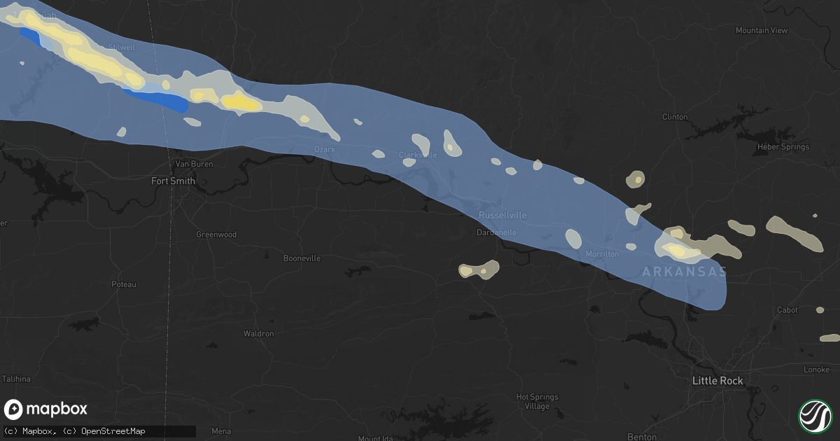 Hail map in New Blaine, AR on August 17, 2026