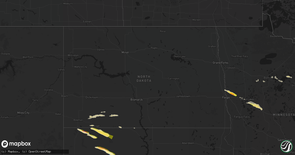 Hail map in North Dakota on August 17, 2026