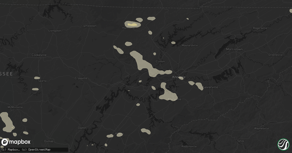 Hail map in Oak Ridge, TN on August 17, 2026