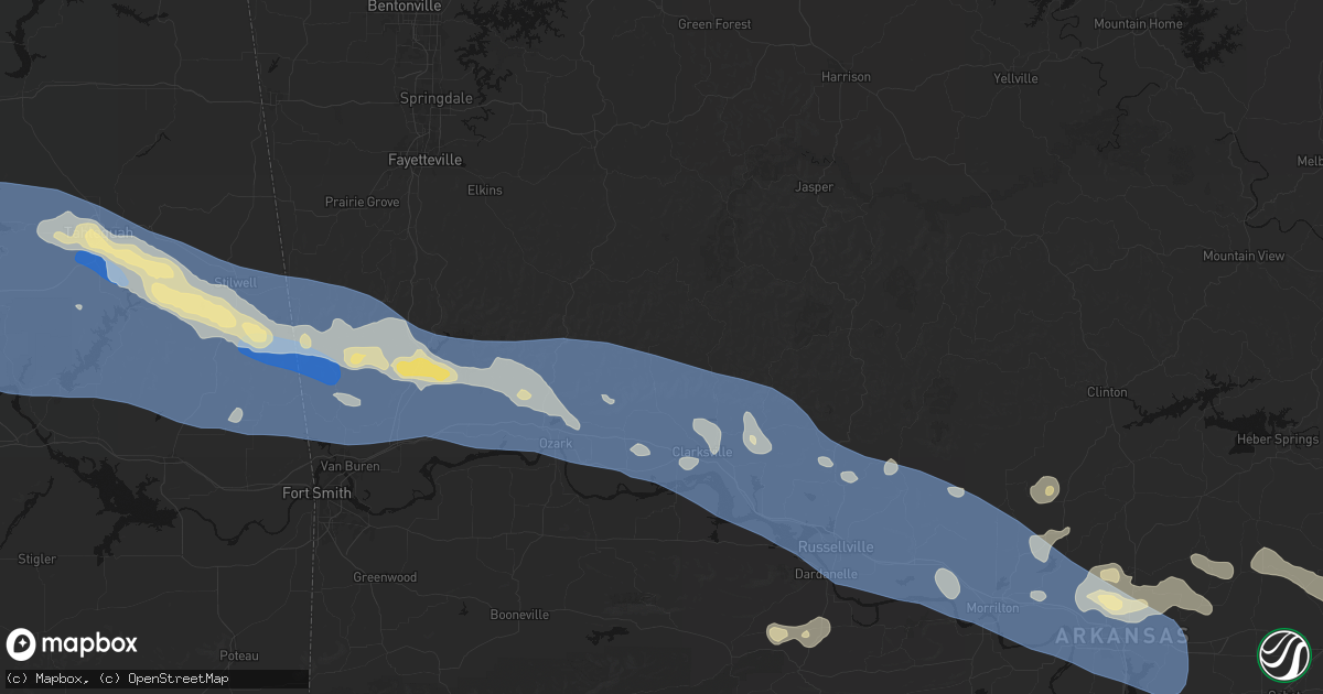 Hail map in Oark, AR on August 17, 2026