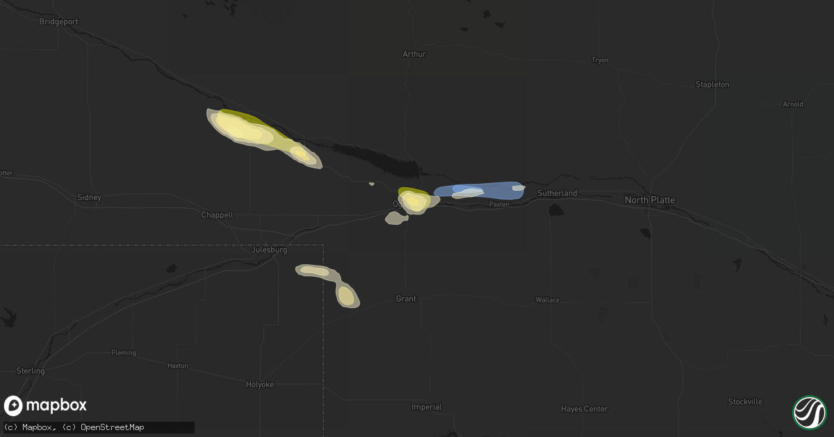 Hail map in Ogallala, NE on August 17, 2026
