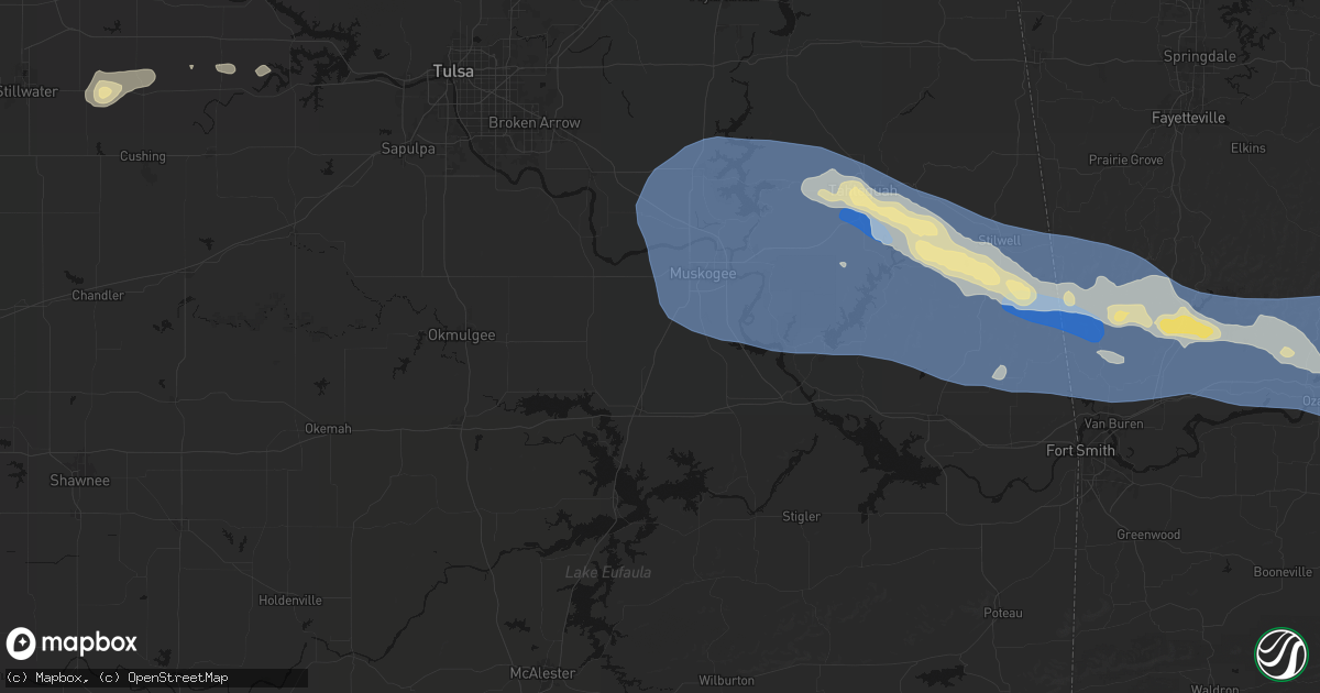 Hail map in Oktaha, OK on August 17, 2026