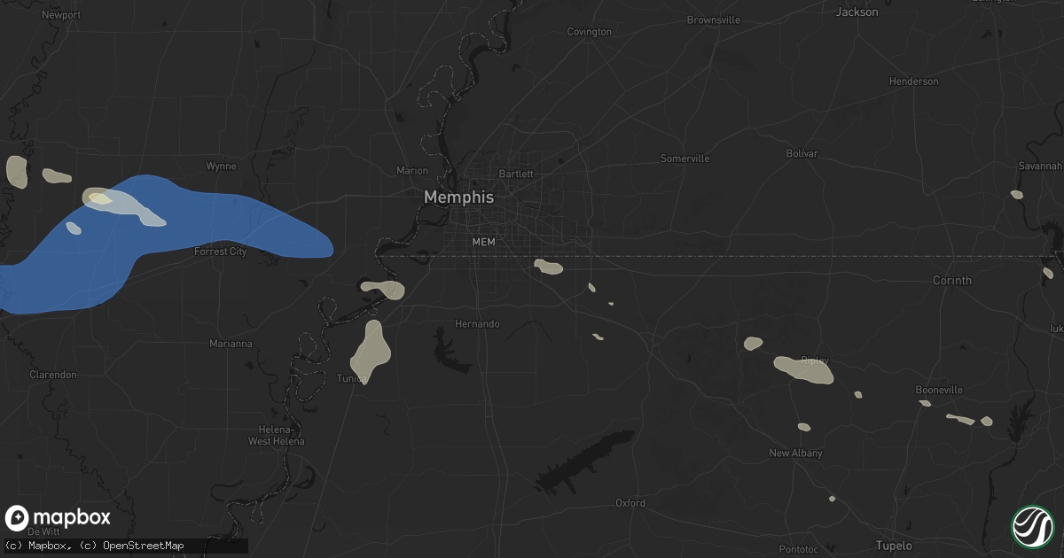 Hail map in Olive Branch, MS on August 17, 2026