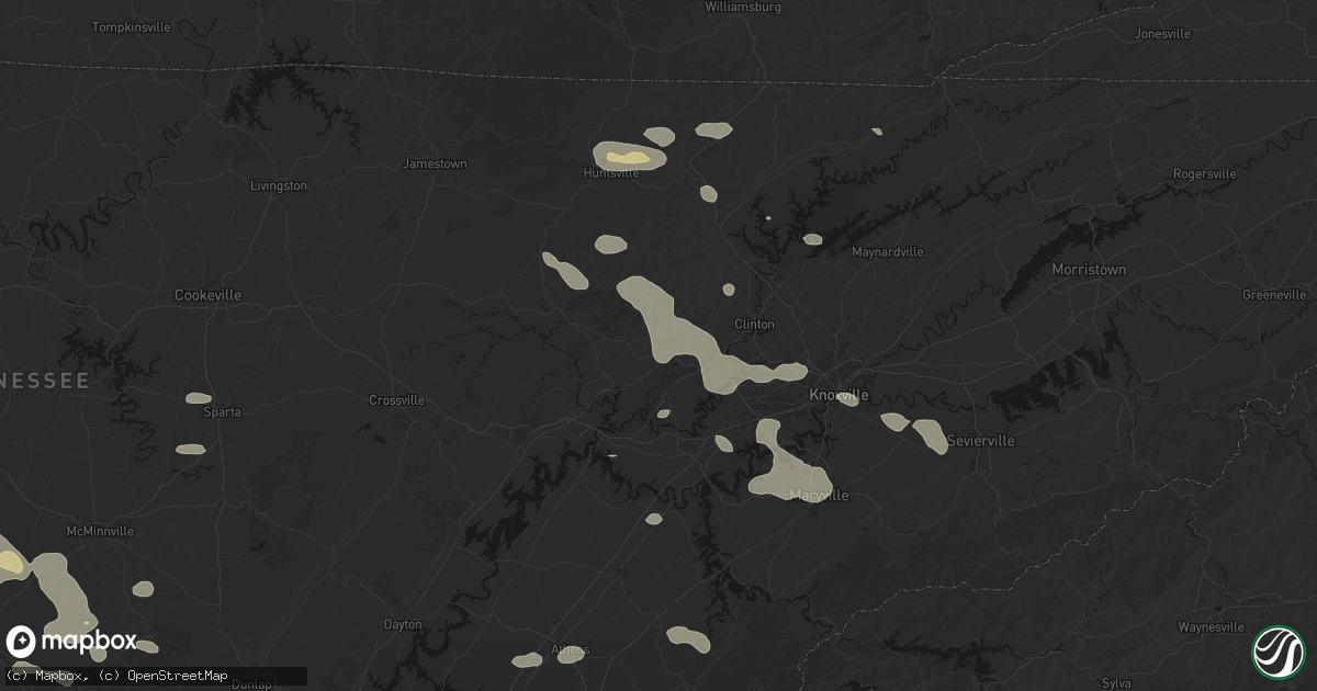 Hail map in Oliver Springs, TN on August 17, 2026