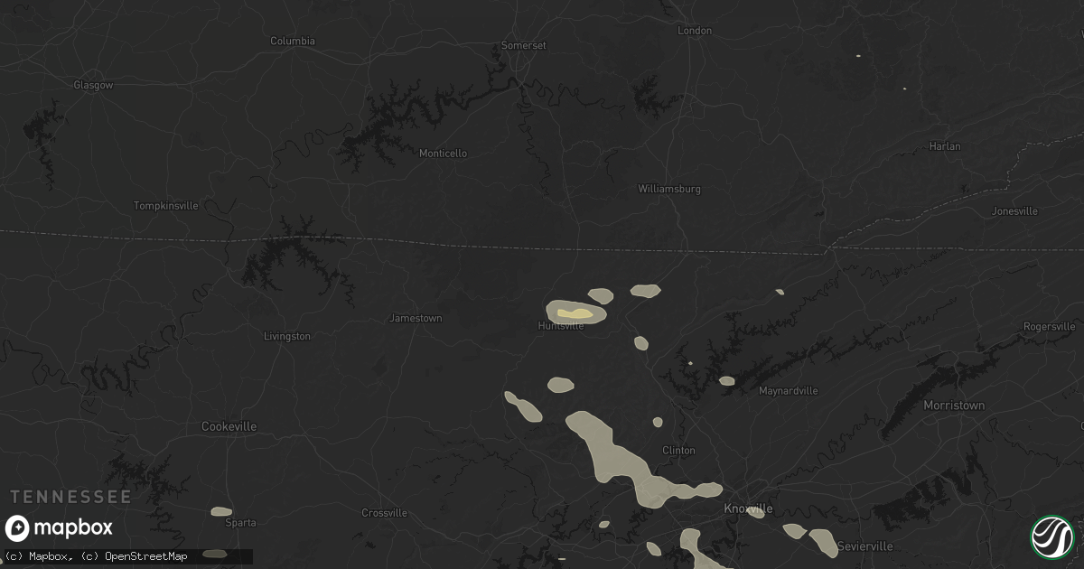 Hail map in Oneida, TN on August 17, 2026