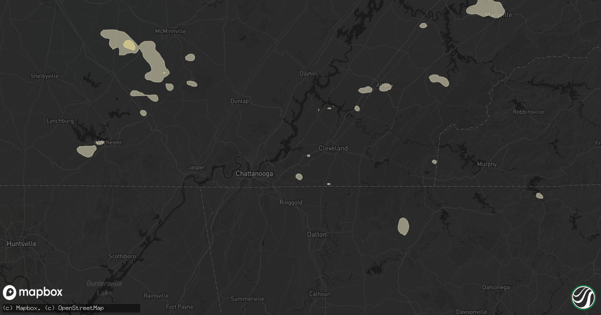 Hail map in Ooltewah, TN on August 17, 2026