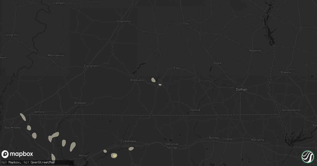 Hail map in Opp, AL on August 17, 2026