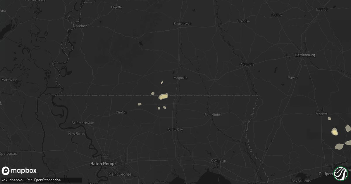 Hail map in Osyka, MS on August 17, 2026