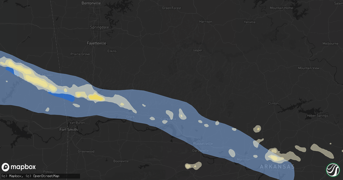 Hail map in Ozone, AR on August 17, 2026