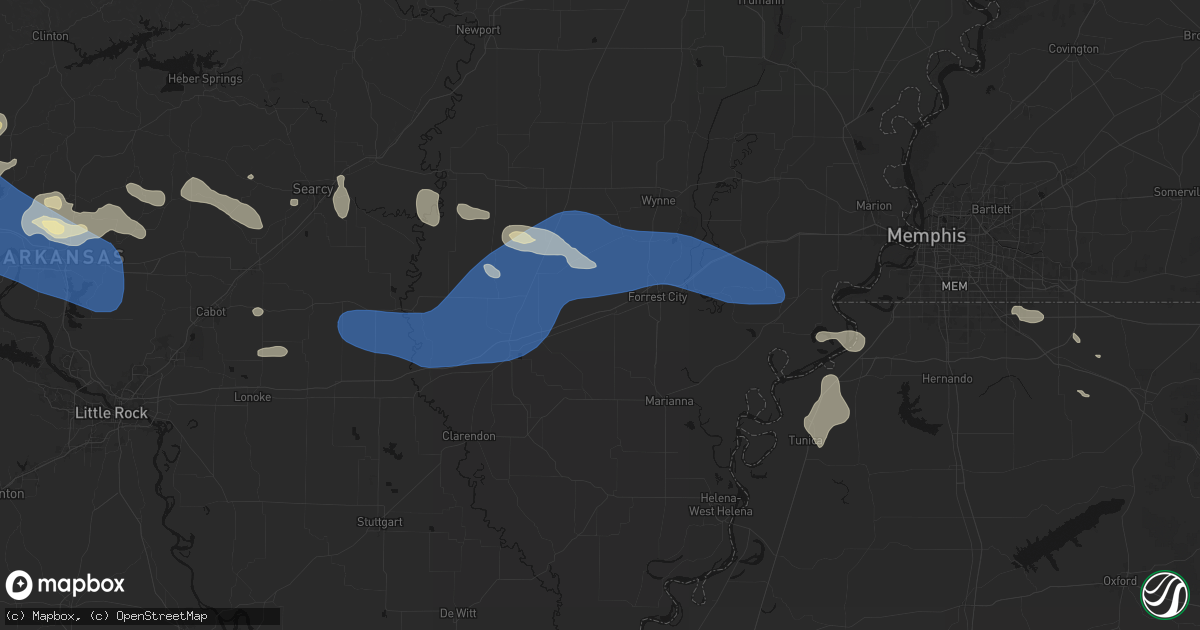 Hail map in Palestine, AR on August 17, 2026