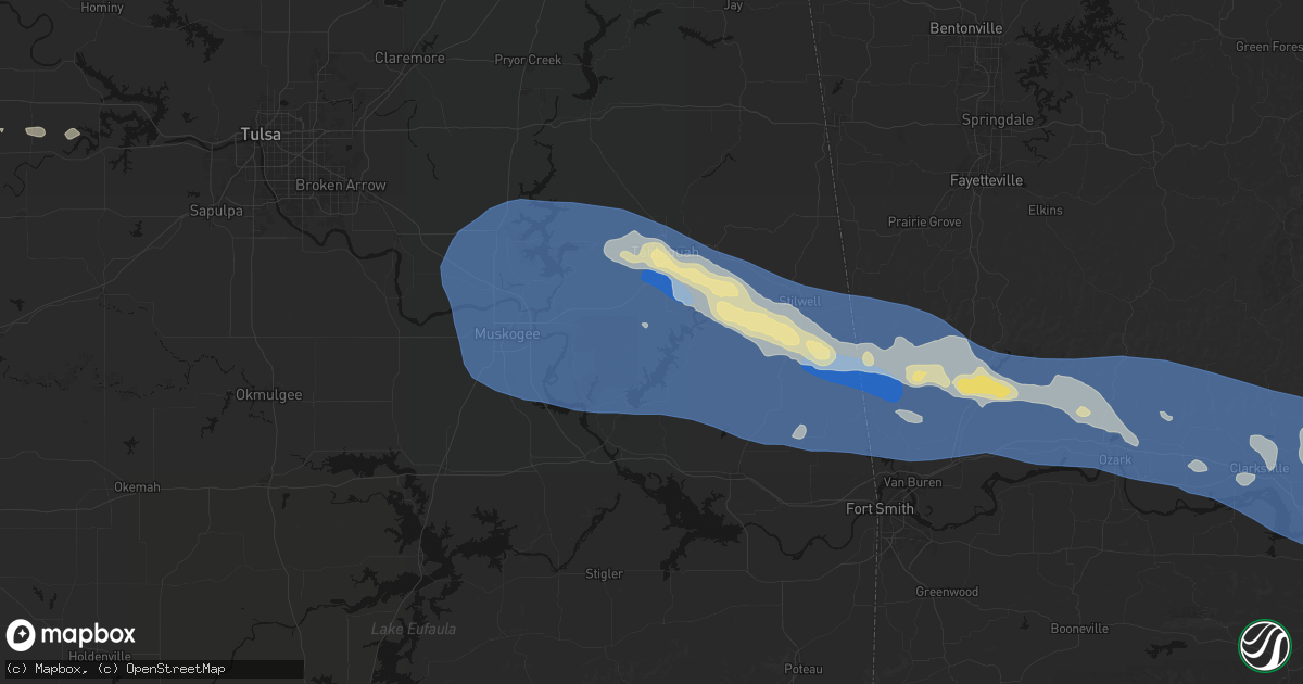 Hail map in Park Hill, OK on August 17, 2026
