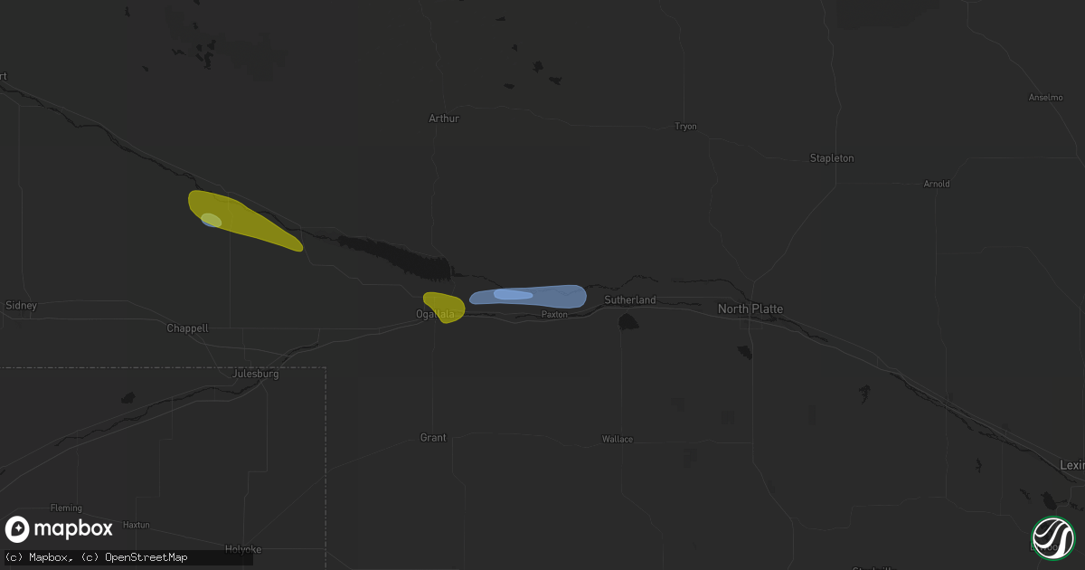 Hail map in Paxton, NE on August 17, 2026