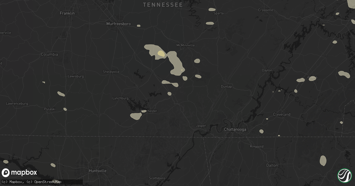 Hail map in Pelham, TN on August 17, 2026