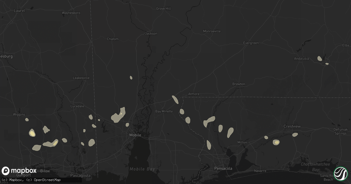 Hail map in Perdido, AL on August 17, 2026
