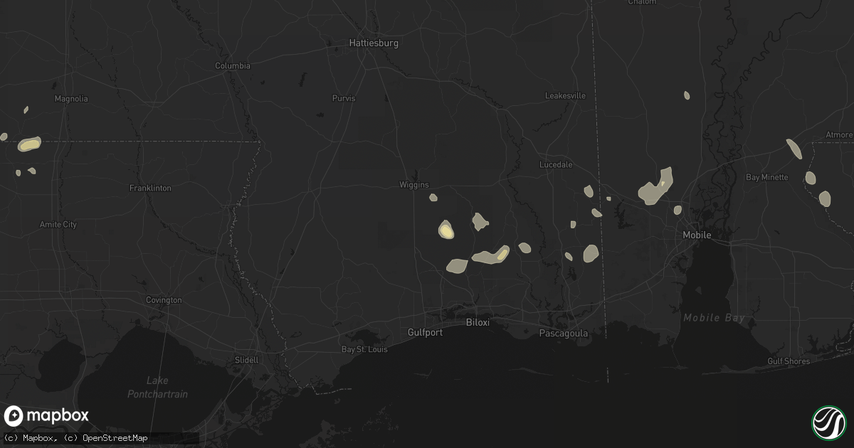 Hail map in Perkinston, MS on August 17, 2026