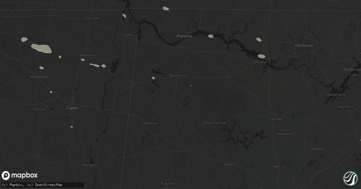 Hail map in Phil Campbell, AL on August 17, 2026