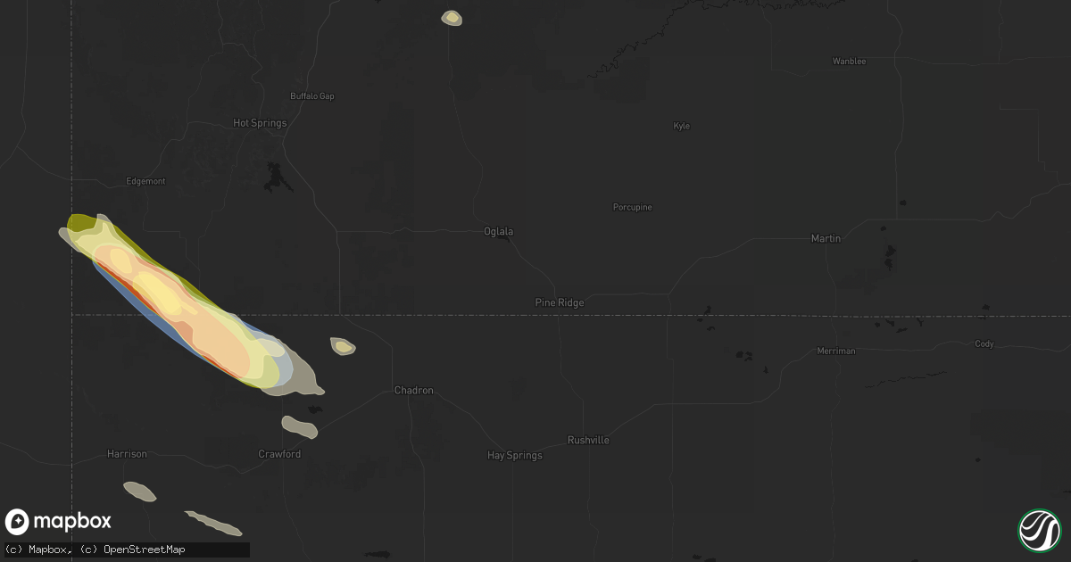 Hail map in Pine Ridge, SD on August 17, 2026