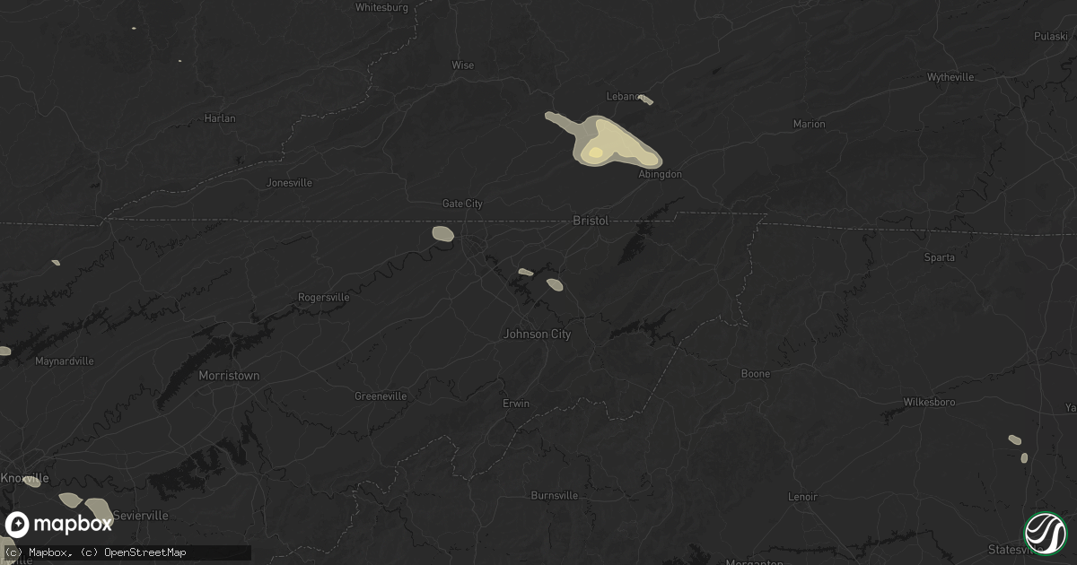 Hail map in Piney Flats, TN on August 17, 2026