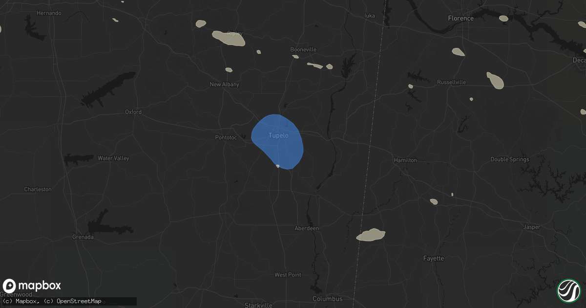 Hail map in Plantersville, MS on August 17, 2026